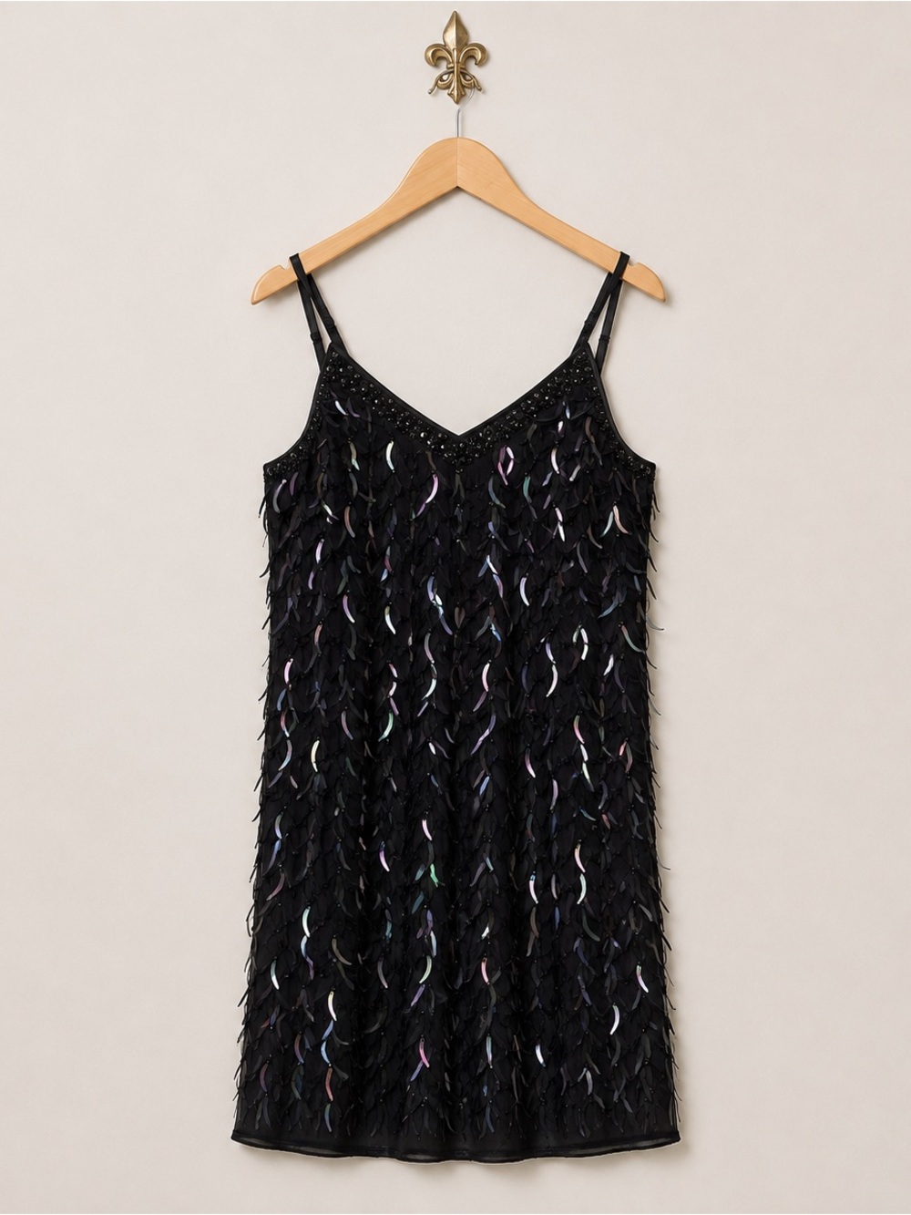 Black Sequin Fringe Flapper  Slip Dress S